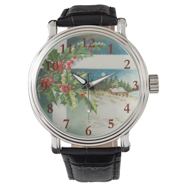 Reloj De Pulsera Navidades de la escena Holly Snow Winter (Anverso)
