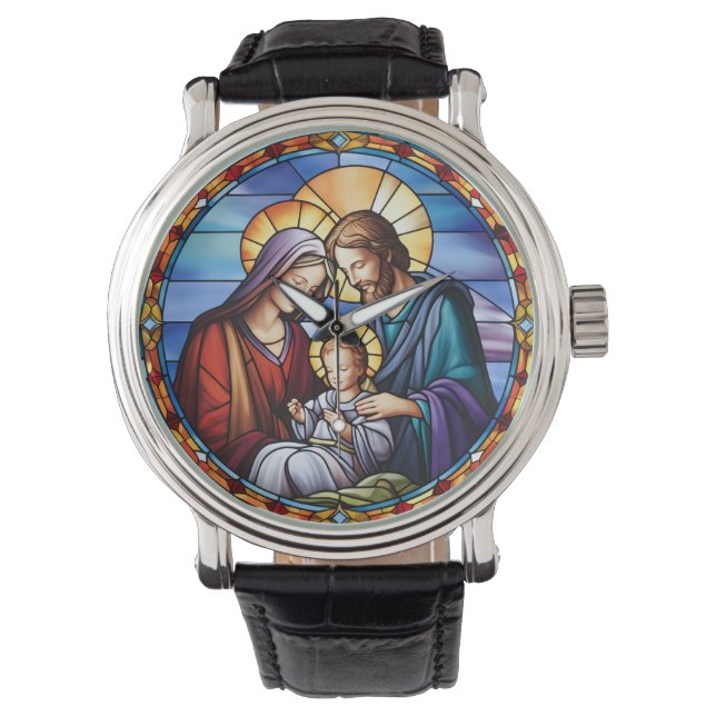 Reloj De Pulsera Navidades de Natividad de Vidrio Manchado (Anverso)