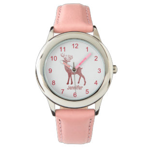 Reloj De Pulsera navidades de renos rosas lindos chica personalizad