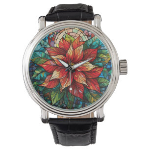 Reloj De Pulsera Navidades de vidrio templado flor rojo Poinsettia