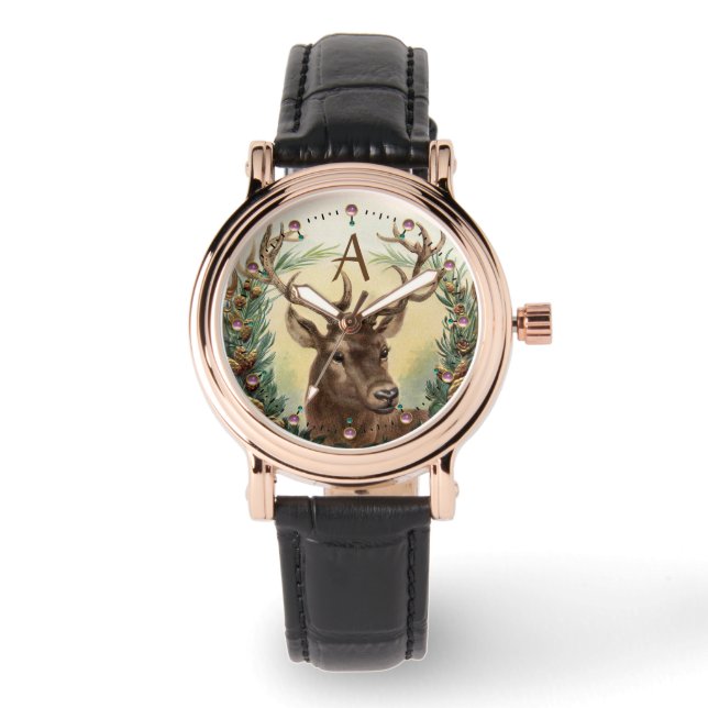 RELOJ DE PULSERA NAVIDADES DEER,PINE CONCROWN,GEMS MONOGRAMA ROSA (Anverso)