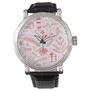 Reloj De Pulsera Navidades Doodle patrón rojo