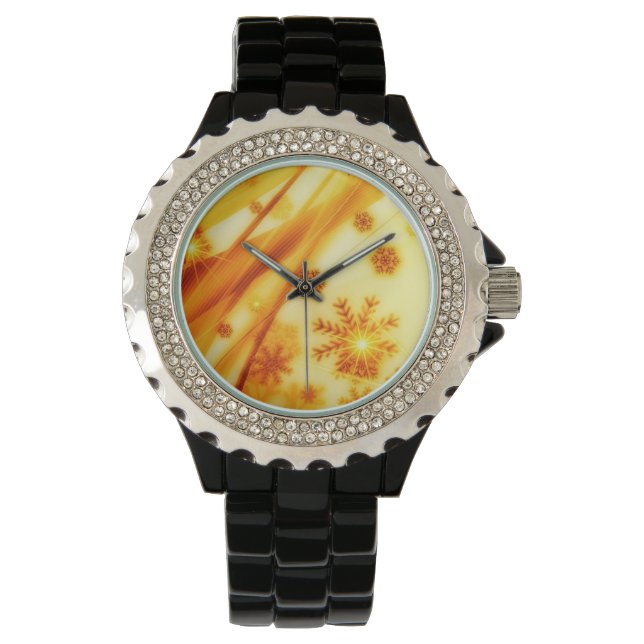 Reloj De Pulsera Navidades dorados copos de nieve (Anverso)