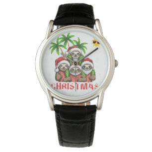 Reloj De Pulsera Navidades en agosto Beber Flamingo arcoiris y