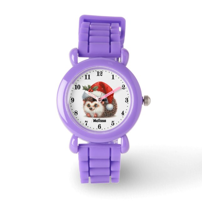 Reloj De Pulsera Navidades festivos chicas hedgehog agregar nombre (Anverso)