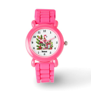 Reloj De Pulsera Navidades festivos flamingo rosa añaden nombres ch
