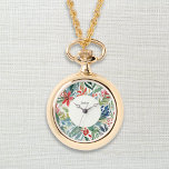 Reloj De Pulsera Navidades florales de la Bonito de flores Red Poin<br><div class="desc">Este elegante collar incorpora un reloj de diseño,  rodeado de una florida floración de poinsettias rojas en un estilo acuático. Lleno de encanto botánico,  el collar se puede personalizar con un nombre u otro texto como toque final.</div>