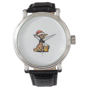 Reloj De Pulsera Navidades Giraffe con cerveza _ Fiesta gracioso de
