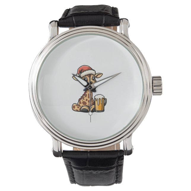 Reloj De Pulsera Navidades Giraffe con cerveza _ Fiesta gracioso de (Anverso)