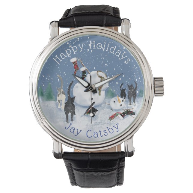 Reloj De Pulsera Navidades Gracioso Gato Snowman 5 (Anverso)