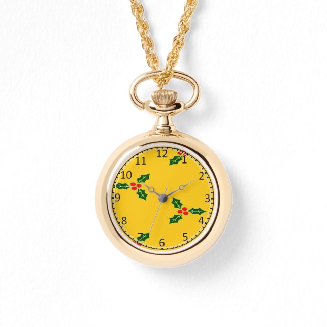 Reloj De Pulsera Navidades holly on naranja (Anverso)