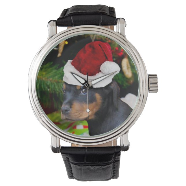 Reloj De Pulsera Navidades Perritos de Rottweiler (Anverso)