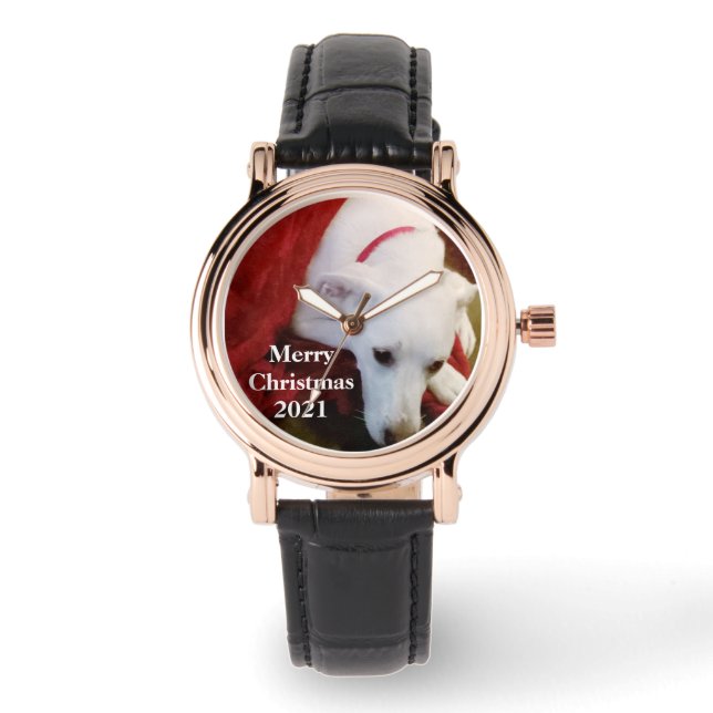 Reloj De Pulsera Navidades rojos de perro picante blanco y blanco (Anverso)