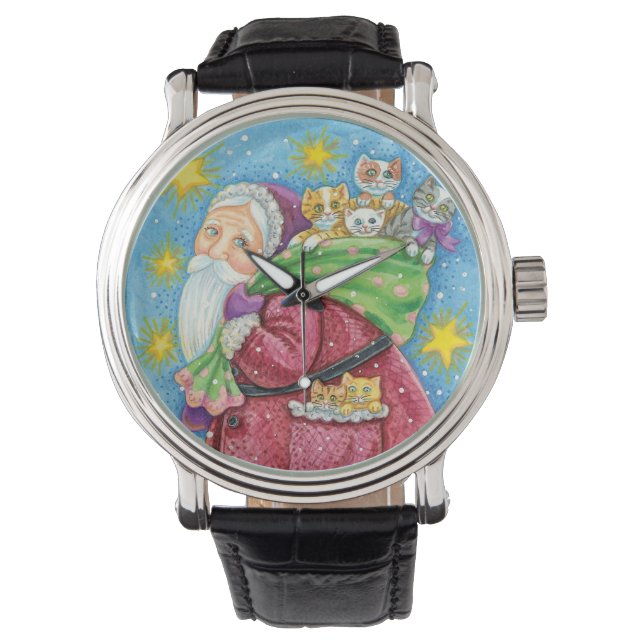 Reloj De Pulsera ¡Navidades, Santa Claus con gatitos y gatos! (Anverso)