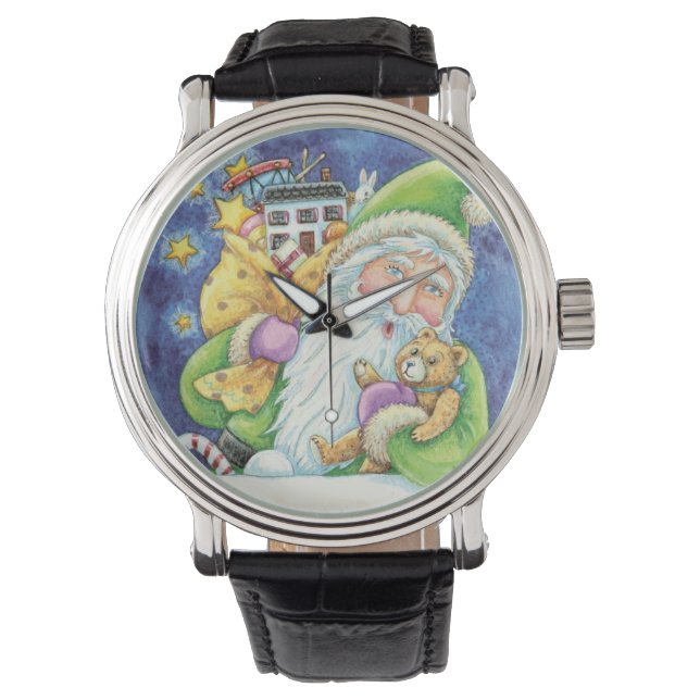 Reloj De Pulsera Navidades, Santa Claus en chimenea con juguetes (Anverso)
