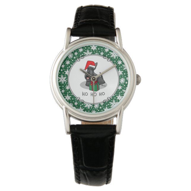 Reloj De Pulsera Navidades Santa Hat Scottish Terrier (negro) (Anverso)