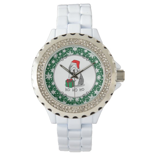 Reloj De Pulsera Navidades Santa Old English Sheepdog (Gris 1) Cute (Anverso)