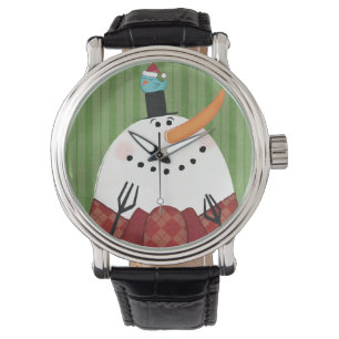 Reloj De Pulsera Navidades Snowman con el canto del pájaro