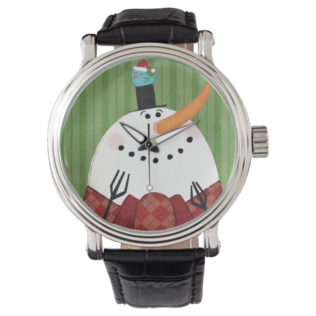 Reloj De Pulsera Navidades Snowman con el canto del pájaro (Anverso)