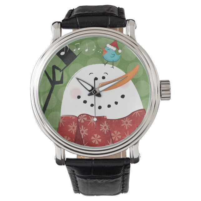 Reloj De Pulsera Navidades Snowman con pájaro (Anverso)