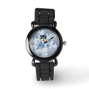 Reloj De Pulsera Navidades Snowman Silver Purpurina Band Watch