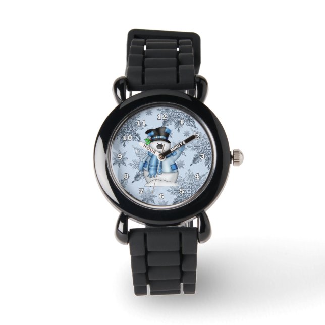 Reloj De Pulsera Navidades Snowman Silver Purpurina Band Watch (Anverso)