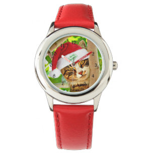Reloj De Pulsera Navidades Tabby, gato en un árbol.