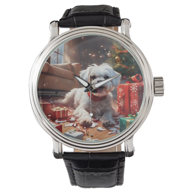 Reloj De Pulsera Navidades traviesos cachorro, lindo, gracioso, Per (Anverso)
