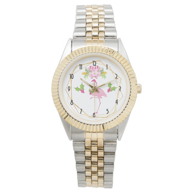 Reloj De Pulsera Navidades tropicales rosados de Flamingo (Anverso)