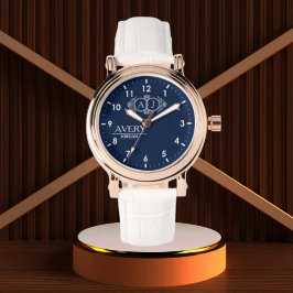 Reloj De Pulsera Navy Blue Personalized Custom Monogram Luxury Gift