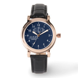 Reloj De Pulsera Navy Blue Personalized Custom Monogram Luxury Gift