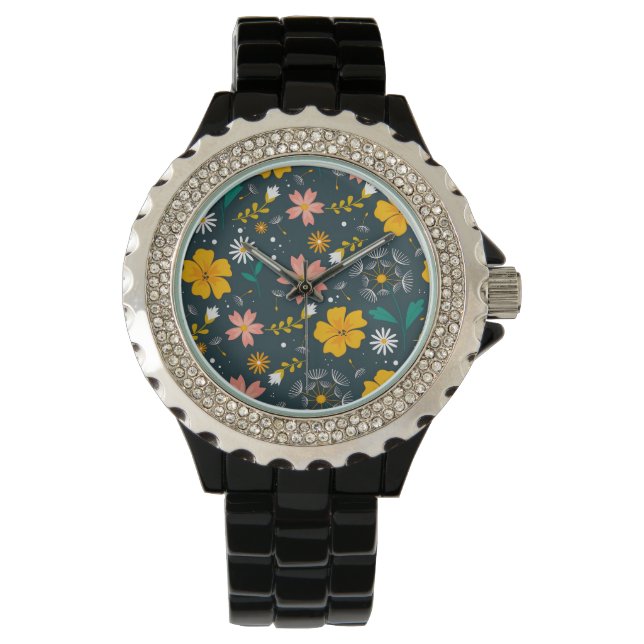 Reloj De Pulsera Navy Floral Garden Whimsical Spring Pattern (Anverso)
