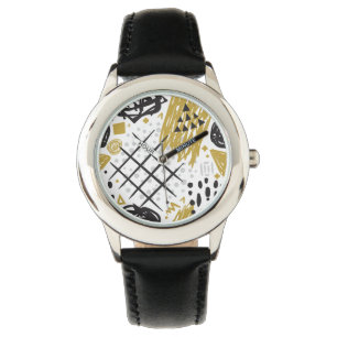 Reloj De Pulsera Negro abstracto 03 del oro de Geo