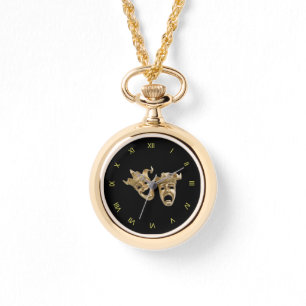 Reloj De Pulsera Negro de las máscaras del teatro de la comedia y