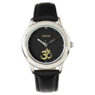 Reloj De Pulsera Negro del nombre del símbolo de la yoga de OM