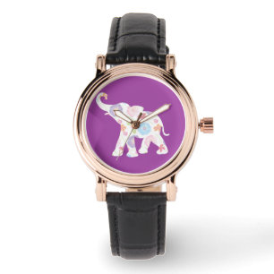 Reloj De Pulsera Negro elegante del elefante adornado hermoso