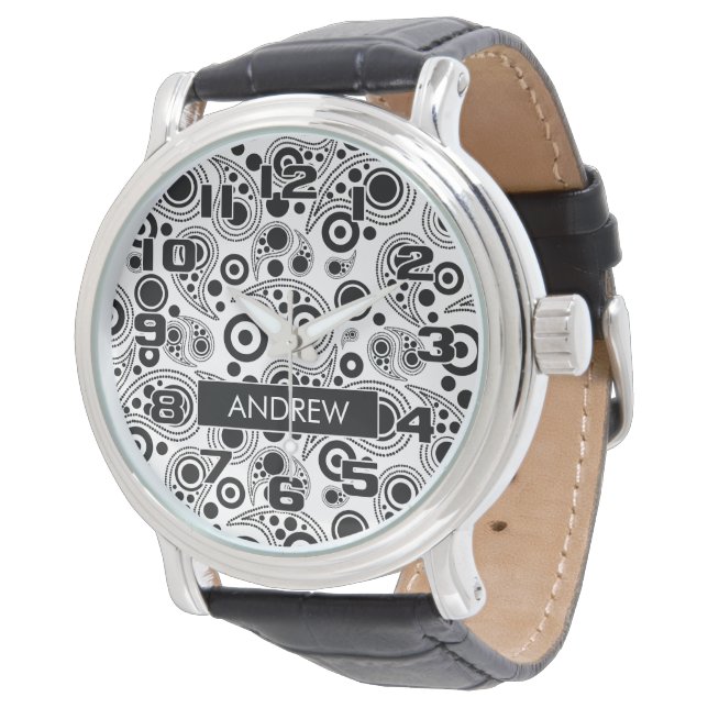 Reloj De Pulsera Negro sobre el círculo blanco puntos de patrón de  (Angular)