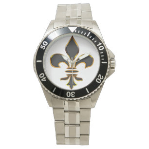 Reloj De Pulsera Negro y flor de lis del oro