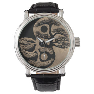 Reloj De Pulsera Negro y oro del árbol de Yin Yang