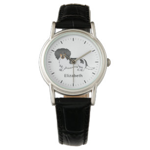 Reloj De Pulsera Negro Y Tan Piebald Larga Cabello Dachshund Y Nomb