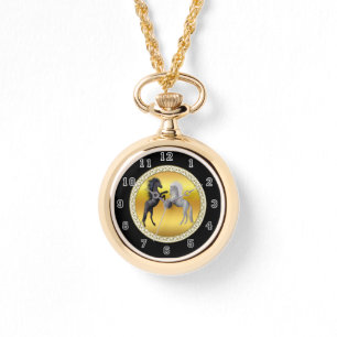 Reloj De Pulsera Negro y un caballo blanco que pelean