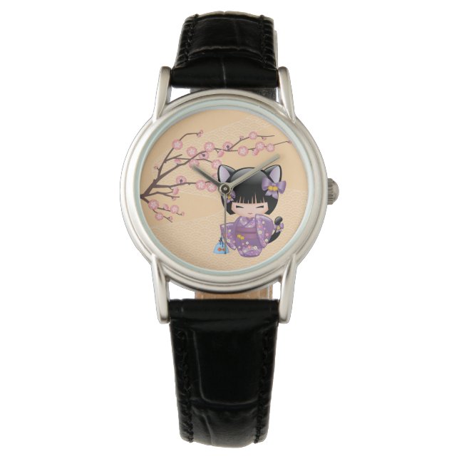 Reloj De Pulsera Neko Kokeshi Doll - Chica Geisha (Anverso)