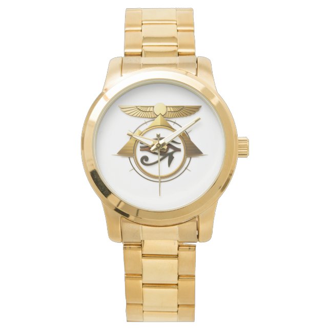 Reloj De Pulsera NeoAnkh 3D Golden Eye of Horus & Winged Sun Disk  (Anverso)