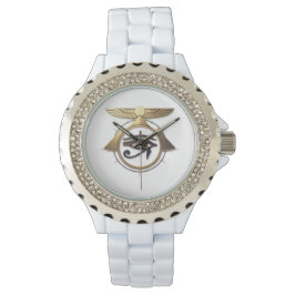 Reloj De Pulsera NeoAnkh 3D Golden Eye of Horus & Winged Sun Disk