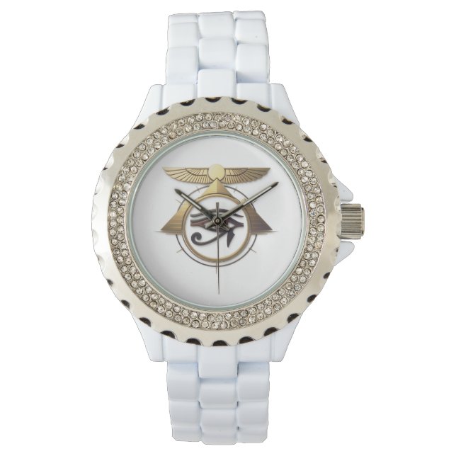 Reloj De Pulsera NeoAnkh 3D Golden Eye of Horus & Winged Sun Disk (Anverso)