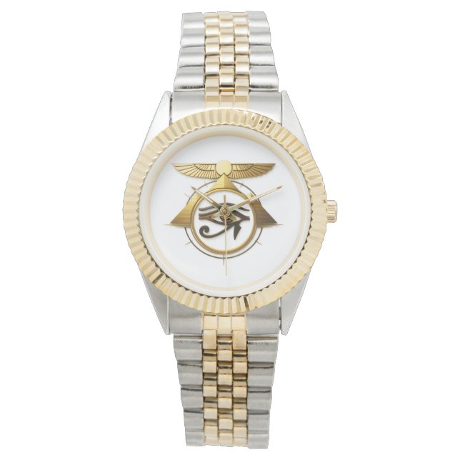 Reloj De Pulsera NeoAnkh 3D Golden Eye of Horus & Winged Sun Disk (Anverso)