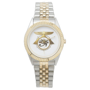Reloj De Pulsera NeoAnkh 3D Ojo Dorado de Horus y Disco Solar Alado