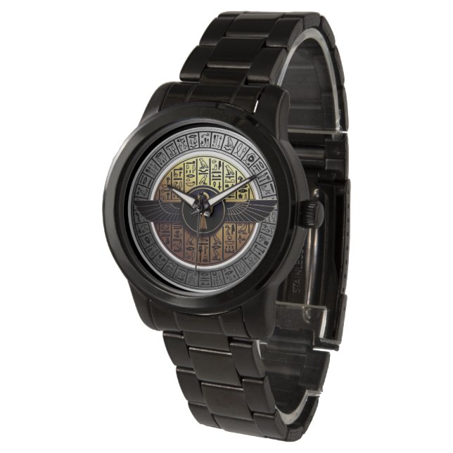 Reloj De Pulsera NeoAnkh Ala Ankh Alada & Disco de Jeroglíficos (Angular)