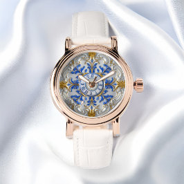 Reloj De Pulsera Neoclásico Porcelana Rococo Estilo Blue Gold Watch