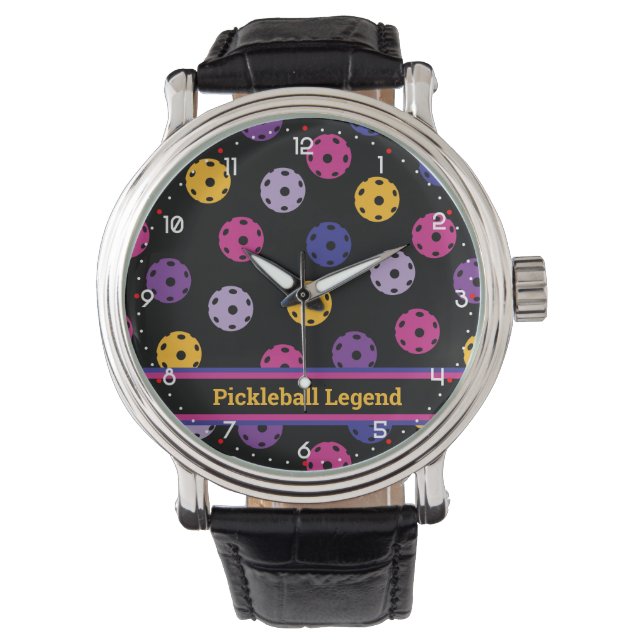 Reloj De Pulsera Neon en baloncesto negro, texto personalizado (Anverso)